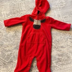 Baby Boys’ Moose Hooded Fleece Romper 9M